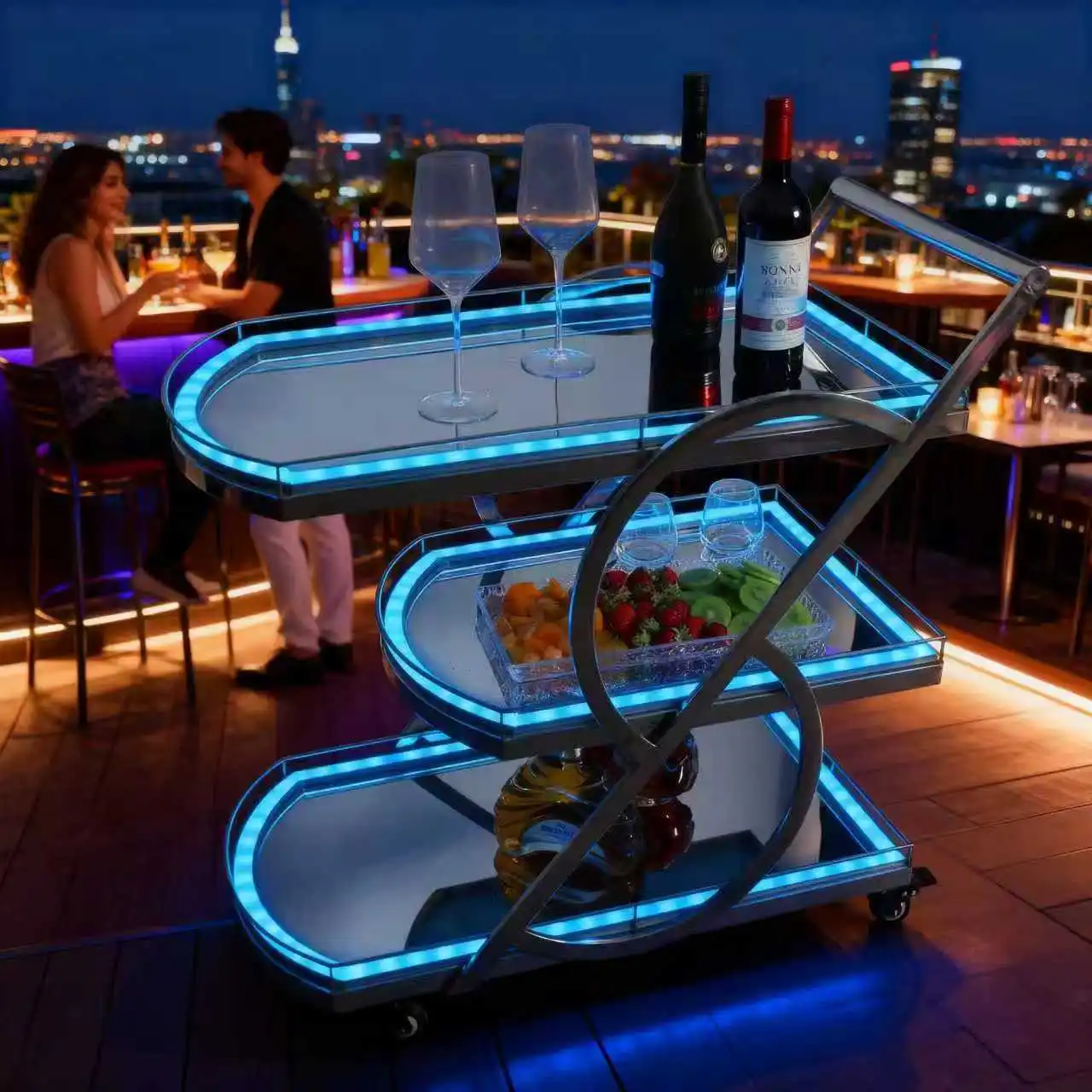 

Тележка для бара, караоке, вина, торта на день рождения, тележка для доставки еды в роскошные отели, тележка для ресторанов с хот-потом, светящаяся LED-тележка
