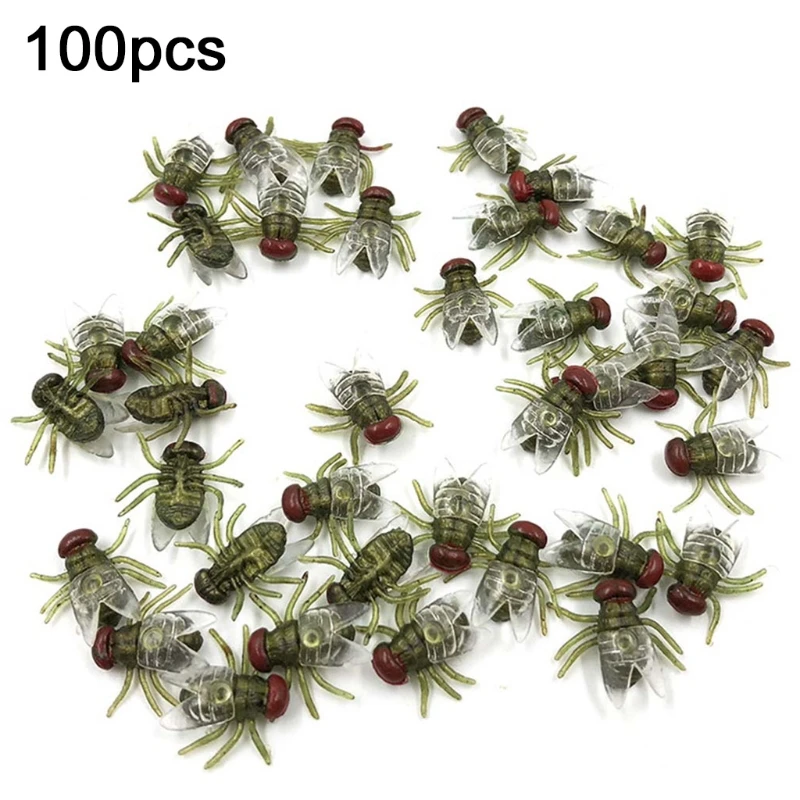 100 Pcs Fake Flies Plastic Halloween Simulated Insect Fly Bugs Joke Toys Prank