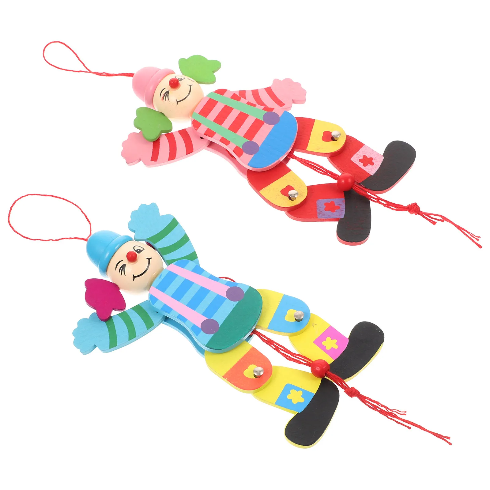 2Pcs Natural Wood Clown Marionette Puppet with Red Strings for Storytelling Puppet Show Fun Parent Child Bonding Creative Play