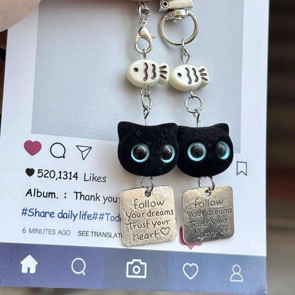 

Cellphone Lanyard Black Cat Pendant Keyring Key Chain Hanging Ornament Y2K Phone Charms Kawaii Cartoon Mobile Phone Chain