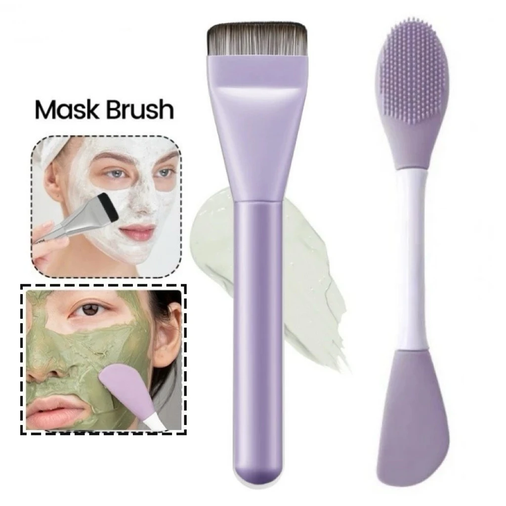 Juego de brochas de maquillaje de 2 piezas: brocha para base y cepillo para máscara de doble punta para un cuidado impecable de la piel y una aplicación de maquillaje