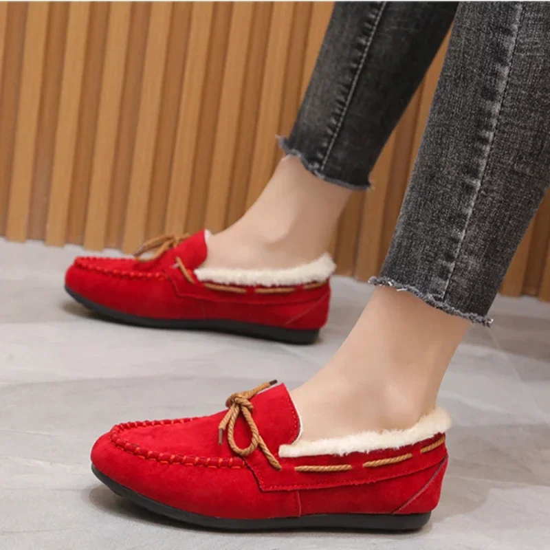 Women  Flat Shoes Slip-on Comfortable Elegant Fabric Suede Ballet Casual Warm Round Toe Winter 2024 platform boots