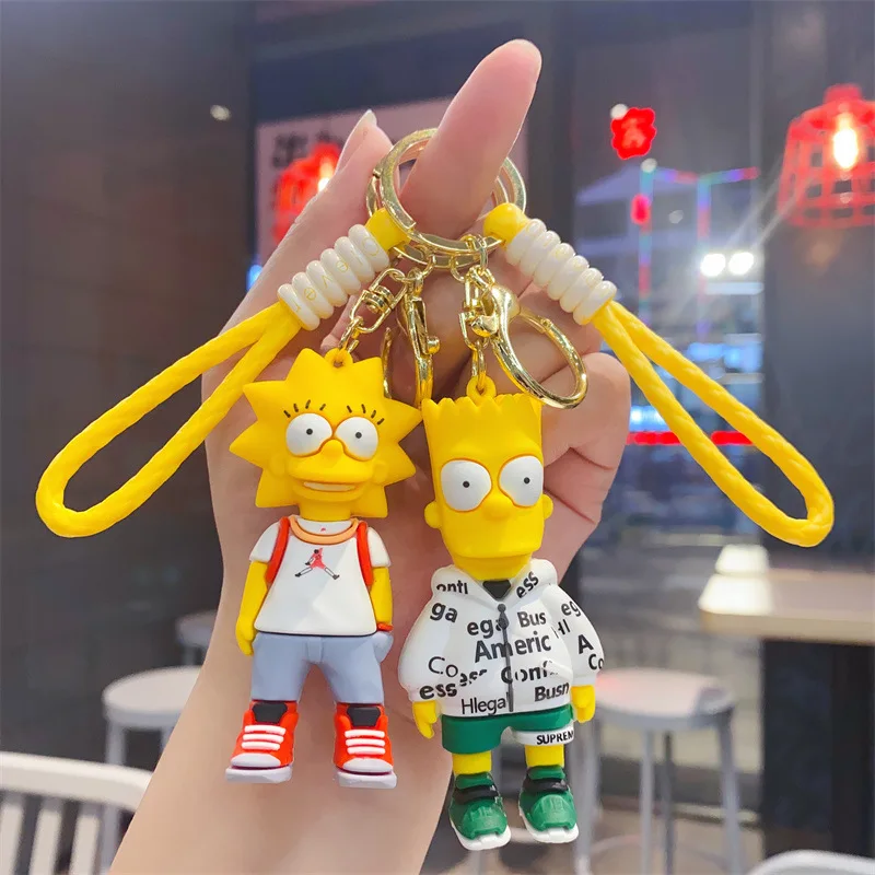 Cute The Simpsons Keychain Fashion Creative Doll Key Chain Circle Bag Pendant Cartoon Anime Surrounding Couple Accessories Gifts