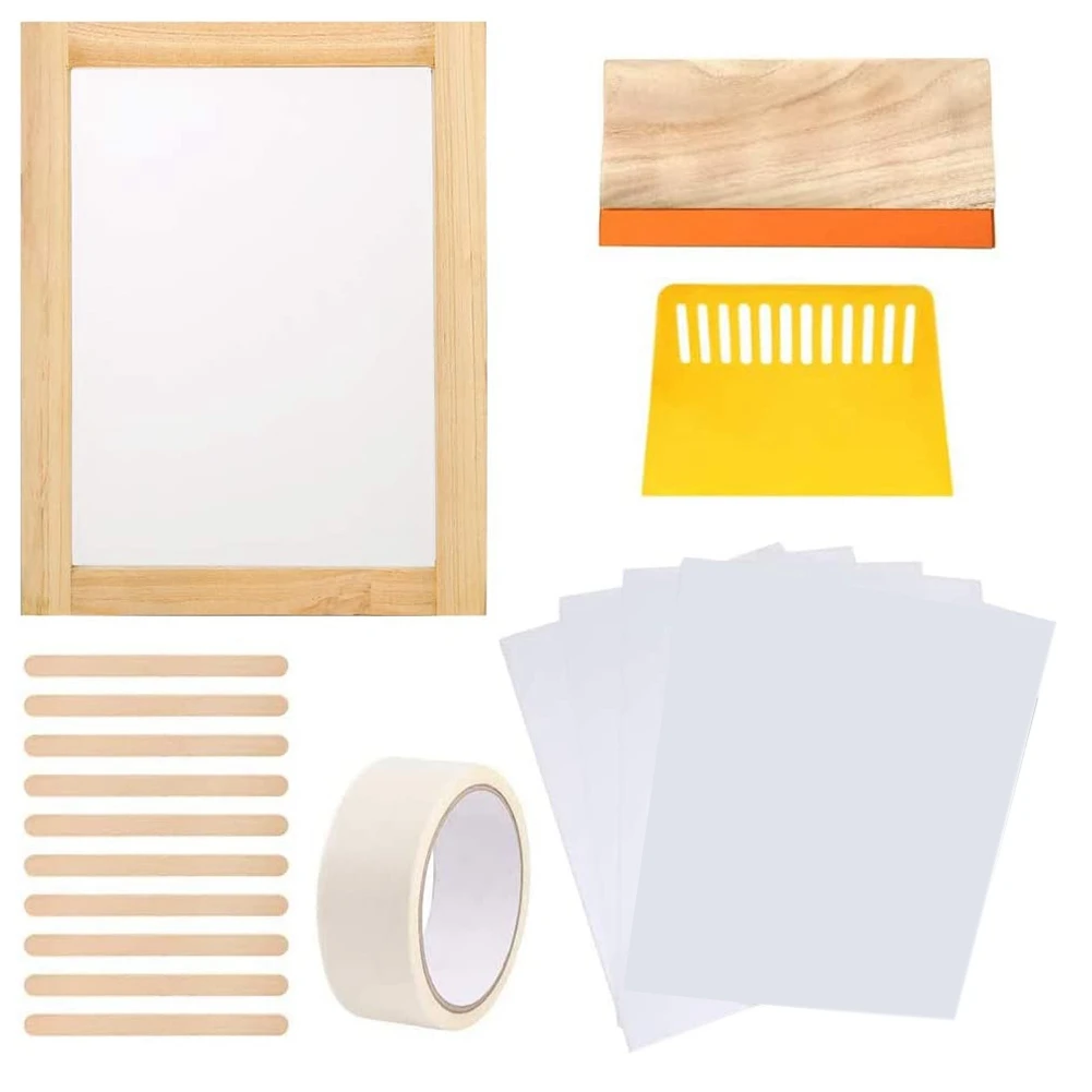 

Screen Printing Starter Kit, 10 x 14 Inch Wood Silk Screen Printing Frame with 110 White Mesh, Screen Printing Squeegees