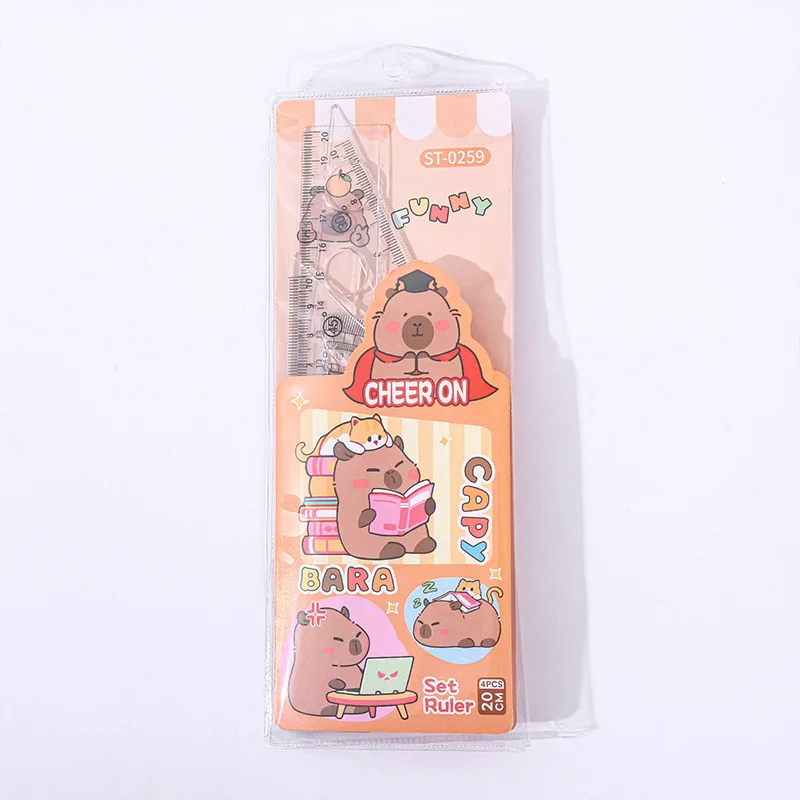 2 Sets Cartoon Ruler Set, Student Stationery Gift, Cute Ruler Children's School Supplies, Triangular Board Four-piece Set