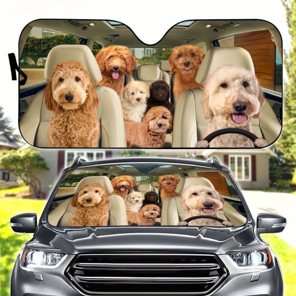 Parasol universal para coche Goldendoodle, protector de parabrisas con temática de perro, regalo perfecto para amantes de los perros, vehículo decorado con mascotas Sha