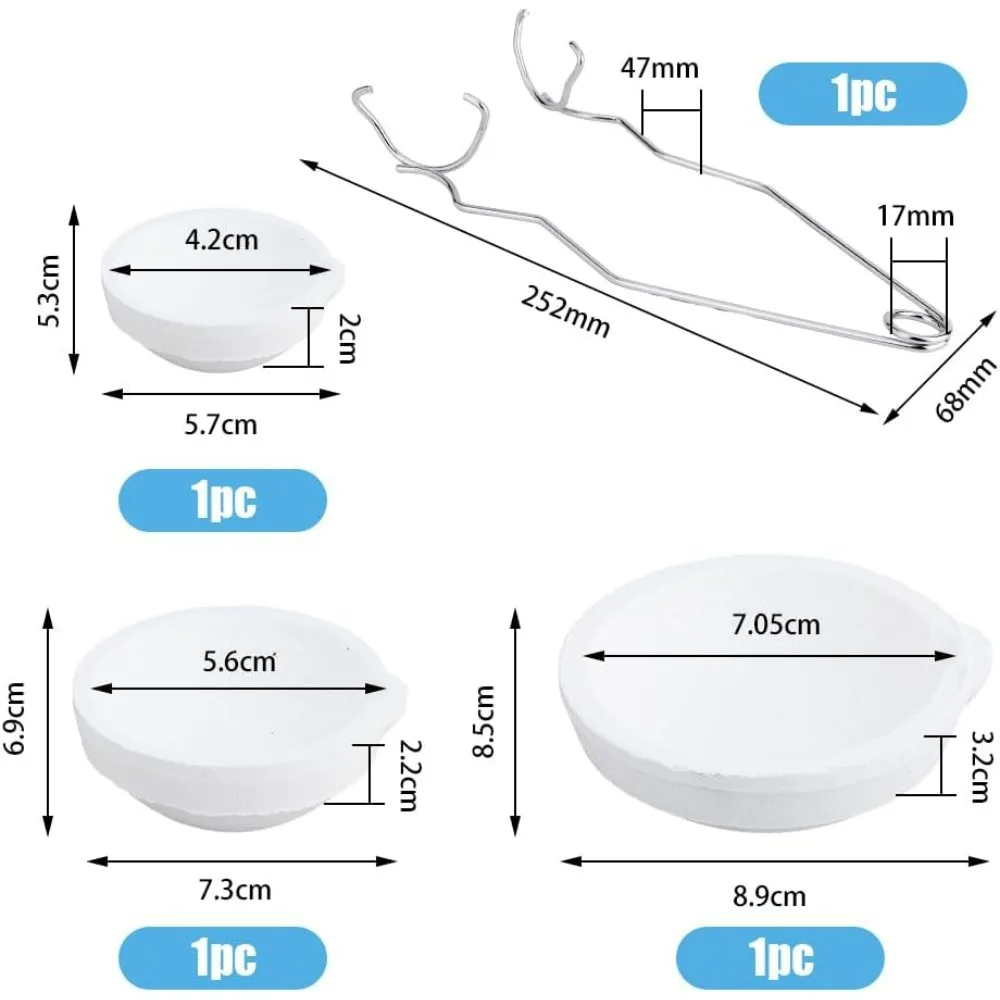 Ceramic Torch Crucible Dish Cup Set 1PC Whip Tongs Handle with 3 Sizes Melting Quartz Crucibles Melting Dish Crucible