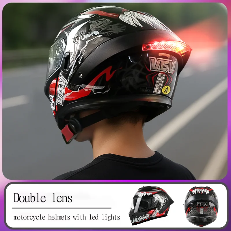 

Unisex Four Season Motorcycle Helmet with Tail Light Flip up Design Motorcycle Electric Vehicle Safety Gear