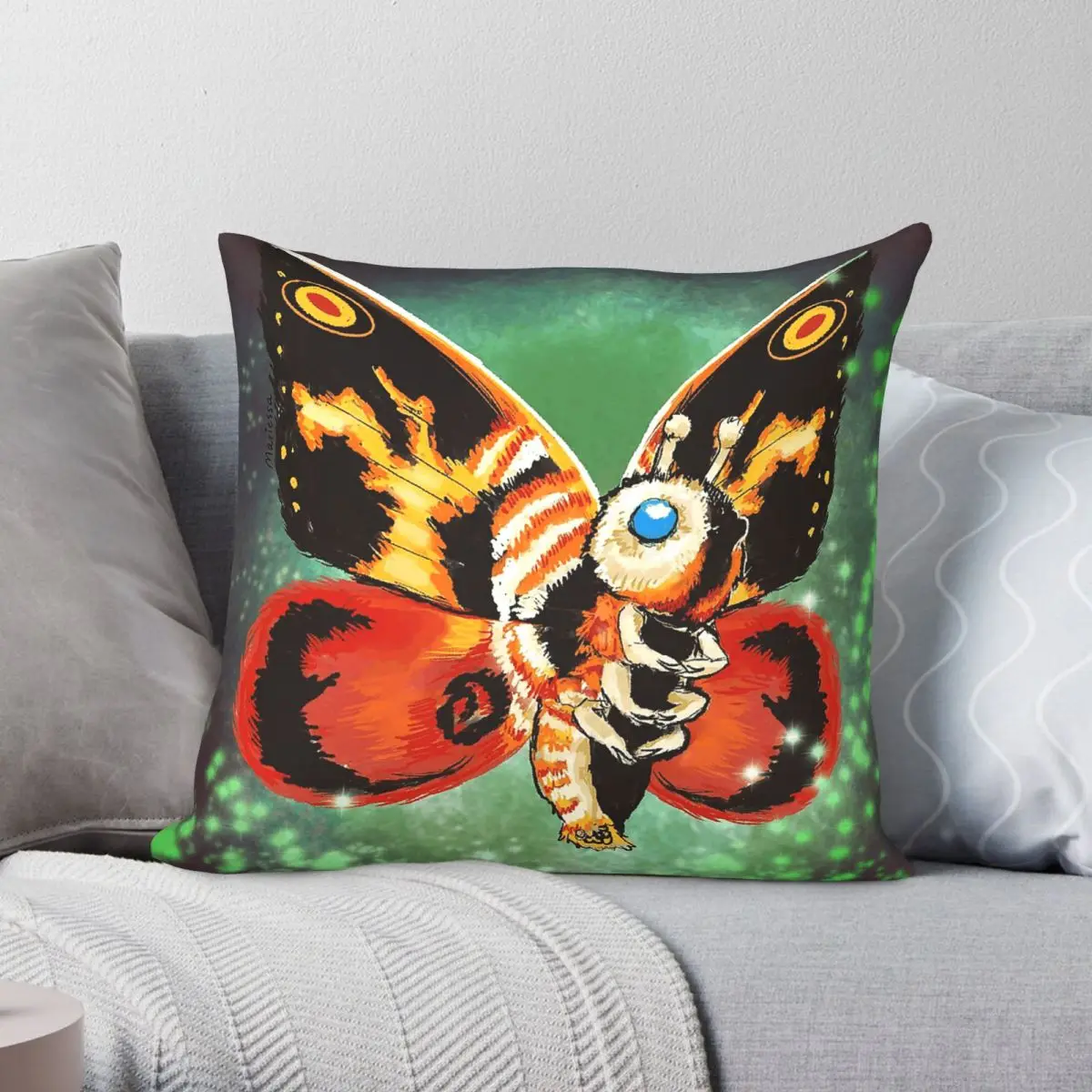 Mothra Moth Pillowcase Polyester Linen Velvet Pattern Zip Decor Sofa Cushion Cover