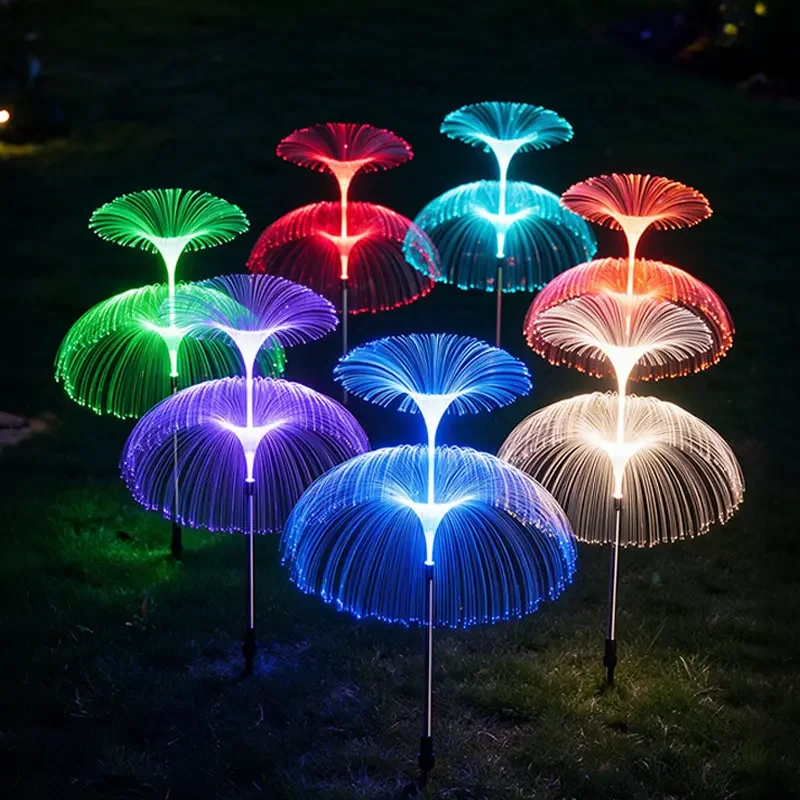 LED Solar Fiber Optic Jellyfish Stake Lights 7 Colors Auto Changing Waterproof Outdoor Landscape Lamp Garden Patio Xmas Decor