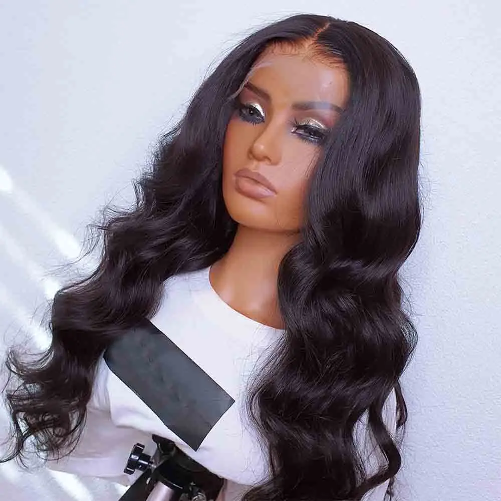 

Natural Black Glueless Soft 26“ Long 180Density Body Wave Deep Lace Front Wig For Women BabyHair Preplucked Heat Resistant Daily