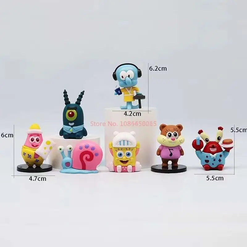 6pcs/set 5.6CM Spongebob Action Figures Cartoon Movie Mini Dolls Children Birthday Gifts Set