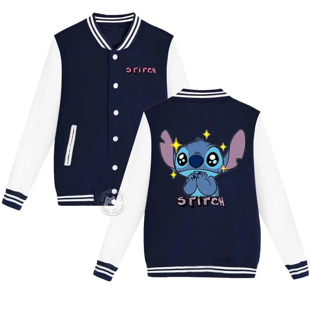 Disney Children\'s little Cartoon Stitch Pattern Printed Student Boys Girls Thick Warm Jacket Jacket Fall Winter baseball uniform