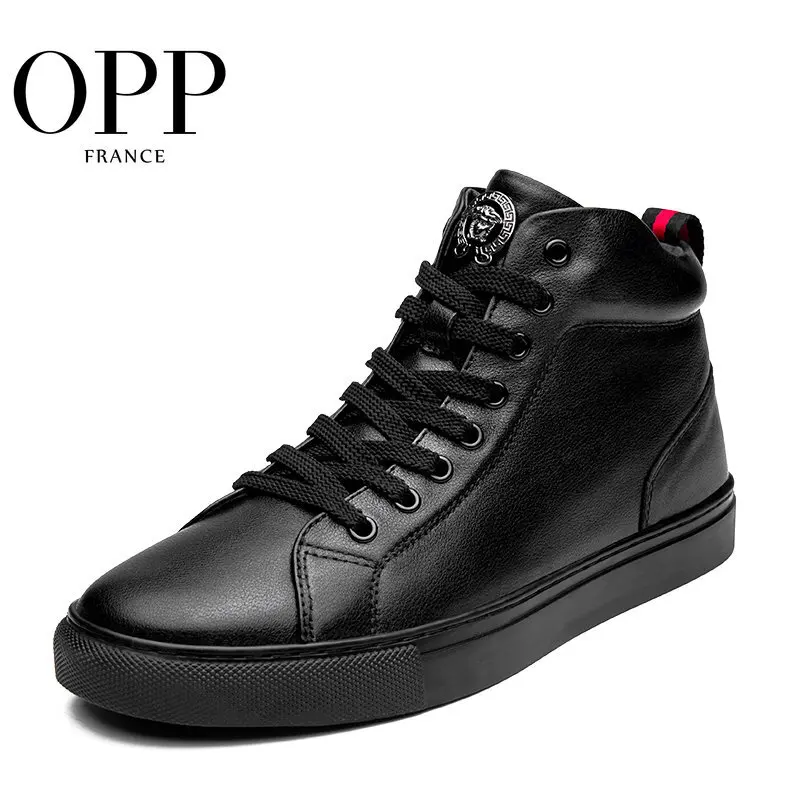 Men High Top Cow Shoes Zip Lace-up Leather Men's Sneakers Punk Ankle Boots For Men Hook&loop Shoes  Motorcycle Boots Tactic