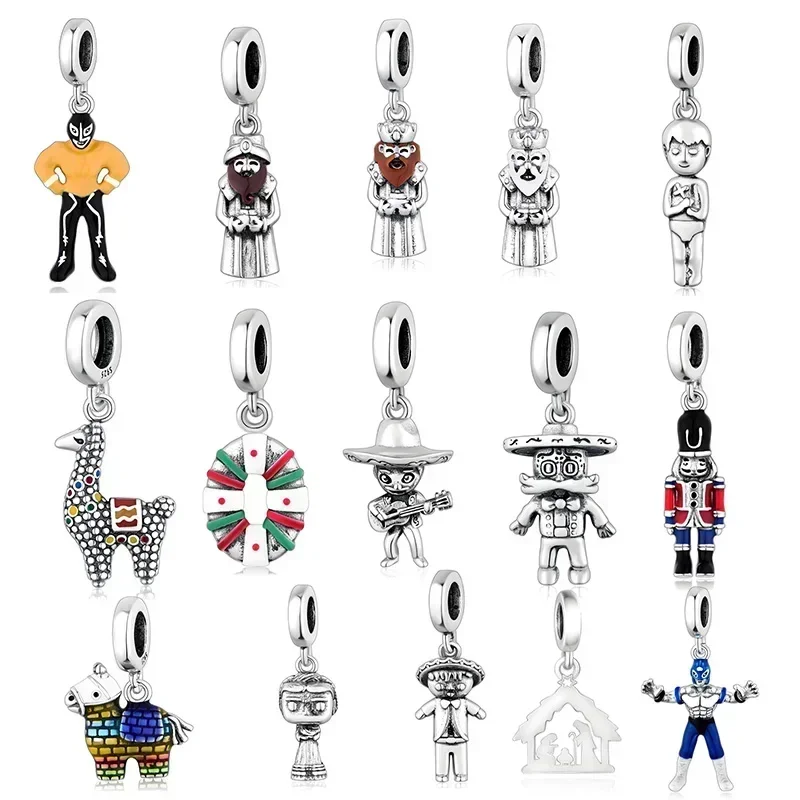 Fit Original Pan Charm Bracelet 925 Silver Mexico Doll Fighter Star Pinata Jusus Rosca De Reyes Sugar Skull Mariachi Bead DIY