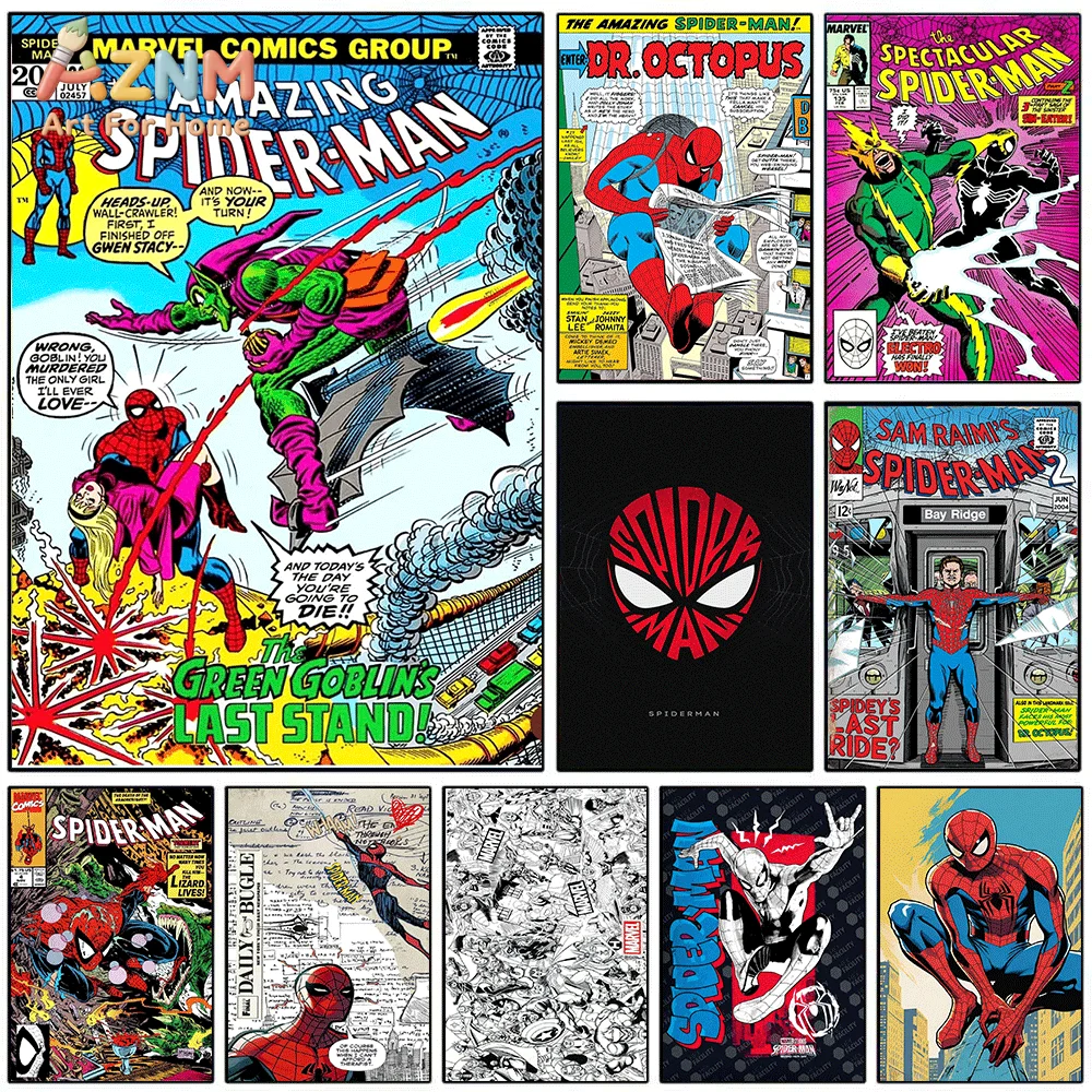AZNM Amazing Spiderman Vs Green Goblin Vintage Comic Cover Canvas Wall Print, Classic Superhero Villain Battle Scene Graphic A