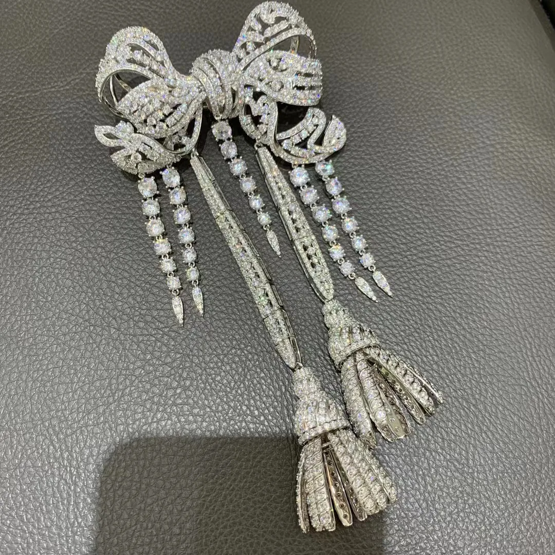 بروش شرابات على شكل فيونكة كبيرة لاستنساخ اللوفر الإمبراطورة يوجني نابوليون 925 من الفضة الإسترليني مع جوهرة الزركون الفاخرة