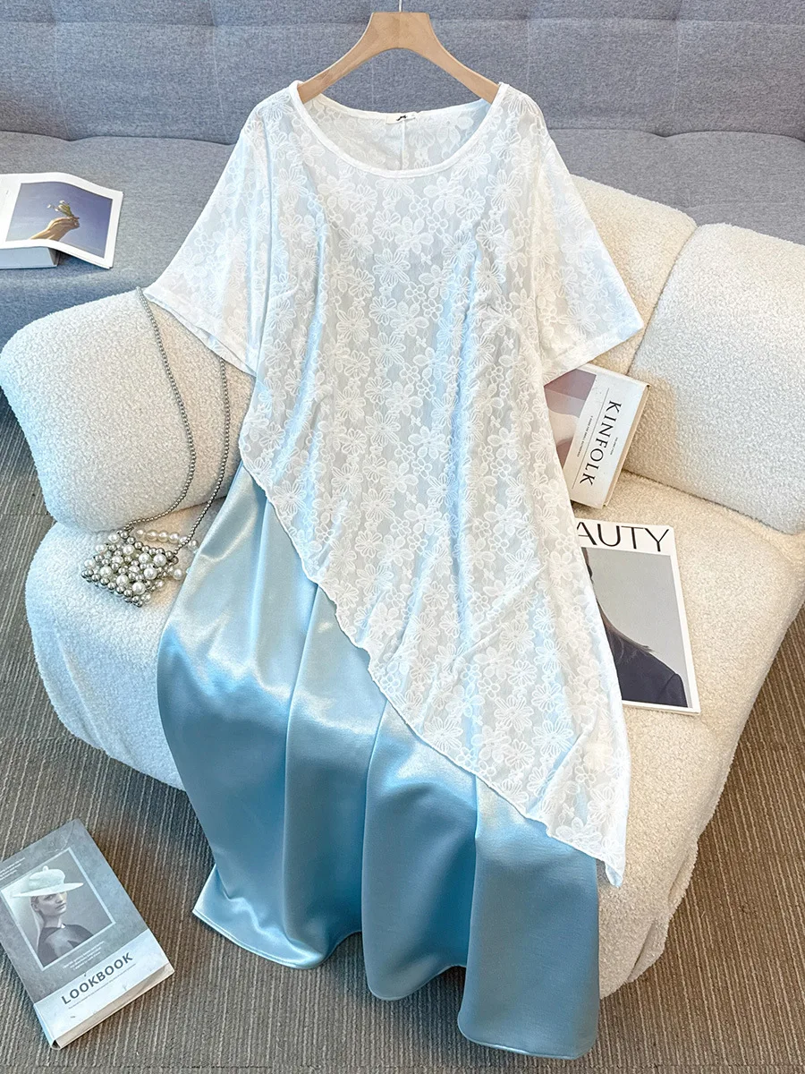 

150Kg Plus Size Women's Bust 123-142 Summer Loose Jacquard Cover Up Shirt Strap Dress Set 4XL 5XL 6XL 7XL 8XL