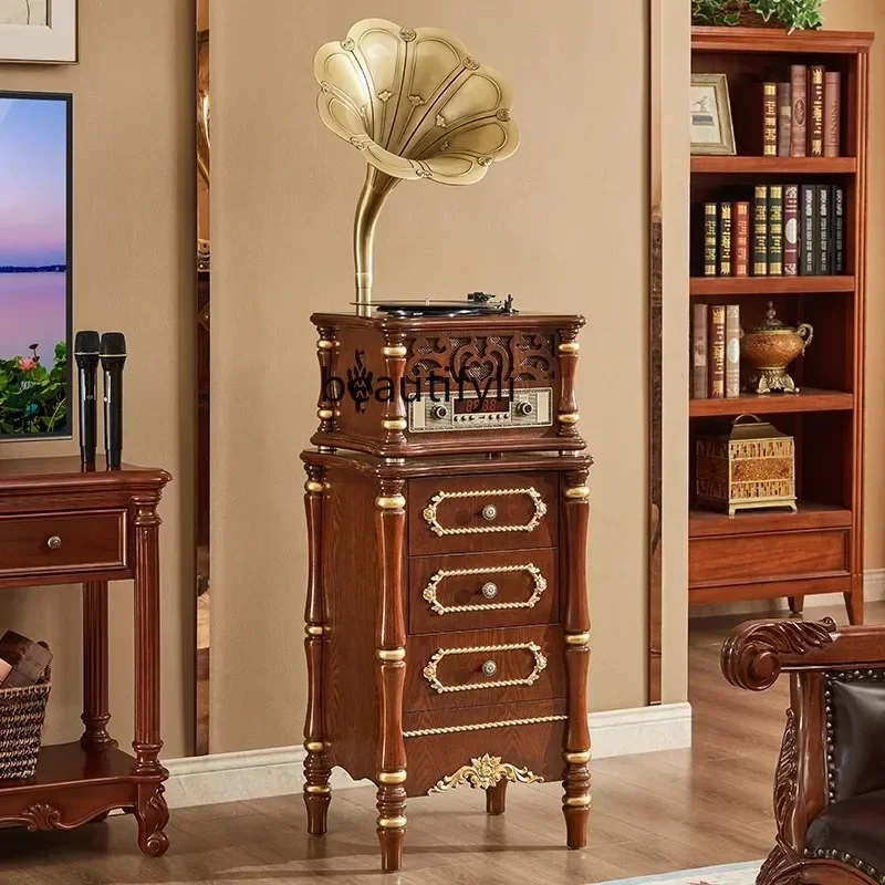 54Retro living room European record player old-fashioned record player Bluetooth audio vinyl copper horn record playerSSS