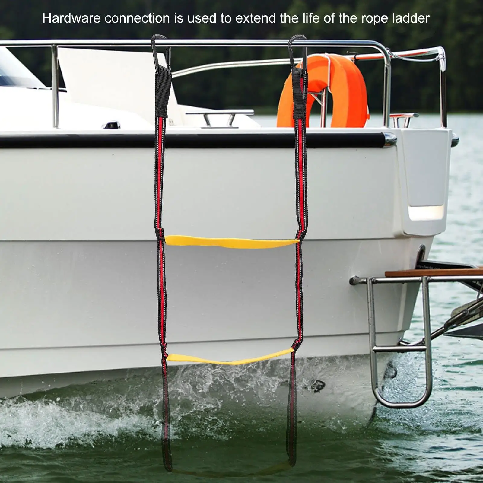 3-Step Detachable Marine Rope Ladder - Durable Nylon Extension for Kayaks and Boats