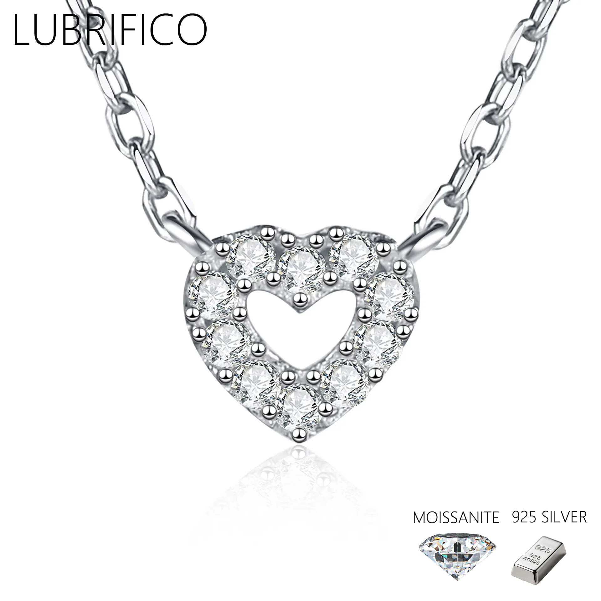 1.3 مللي متر D اللون مويسانيتي شكل قلب قلادة 925 فضة مختبر قلادة الماس النساء هدايا الزفاف غرامة مجوهرات حفلة