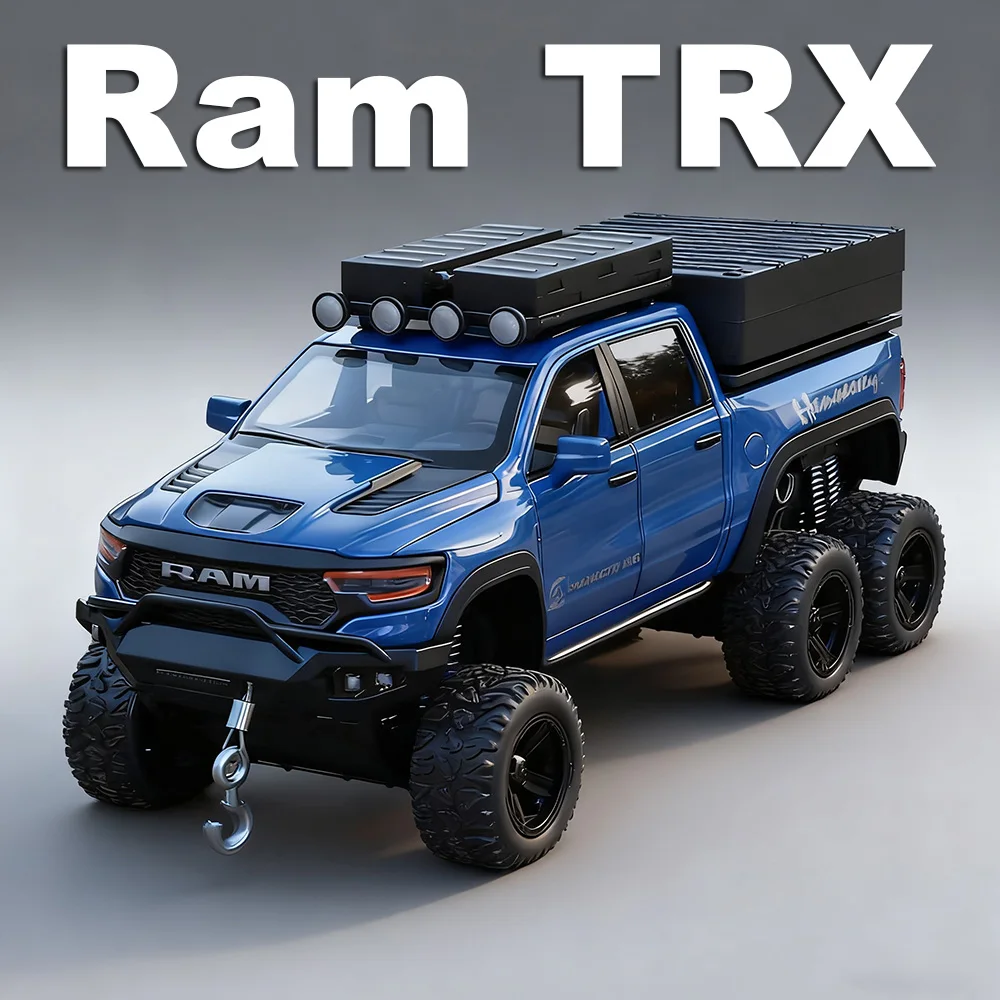 Modelo de coche Ram TRX Mammoth Pickup, escala 1:32, juguetes de aleación fundidos con sonido, luz, puertas extraíbles, furgoneta abierta, juguete para niños