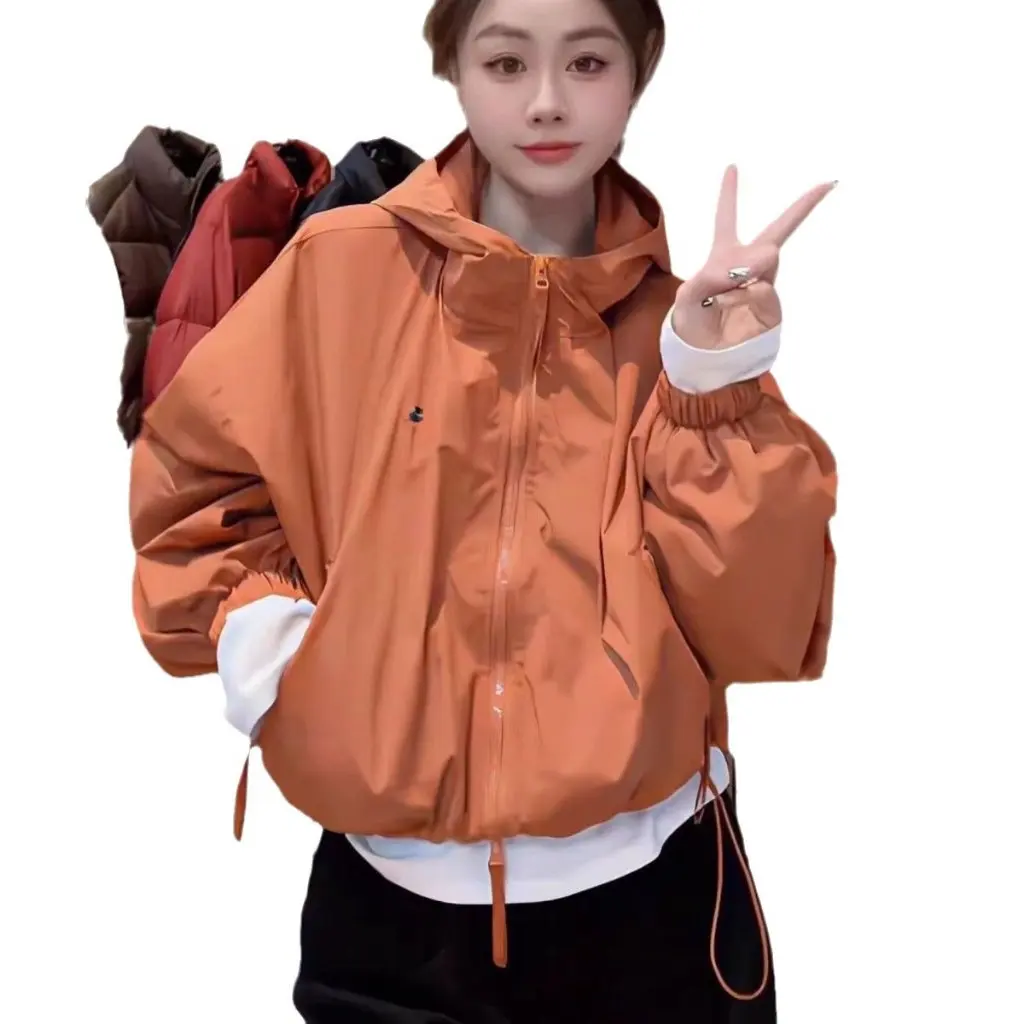 

Short Hooded Jacket for Women Casual Loose High Waist Long Sleeve Drawstring Top