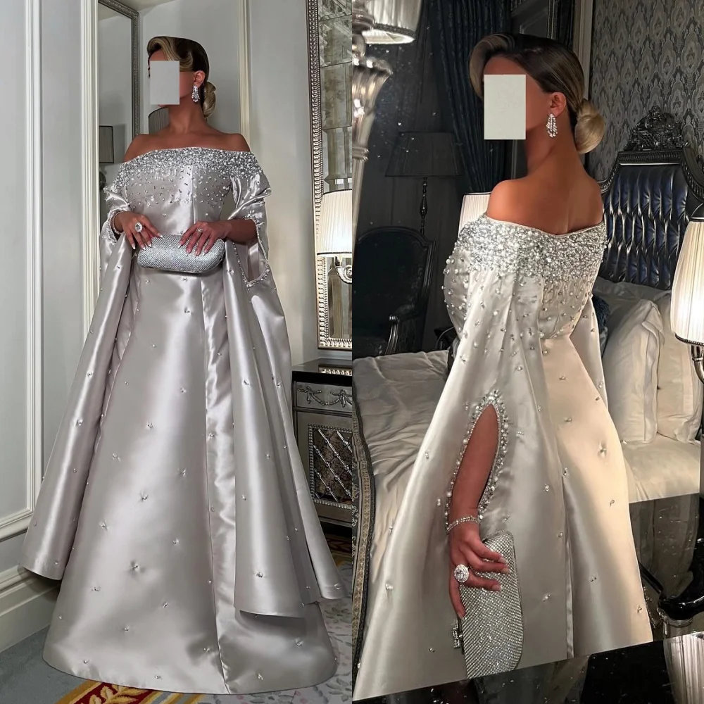 Jiayigong s-Robe Longue Drapée à Perles Personnalisée, Tenue de Ligne A à Épaules Dénudées, sur Mesure, Arabie Saoudite