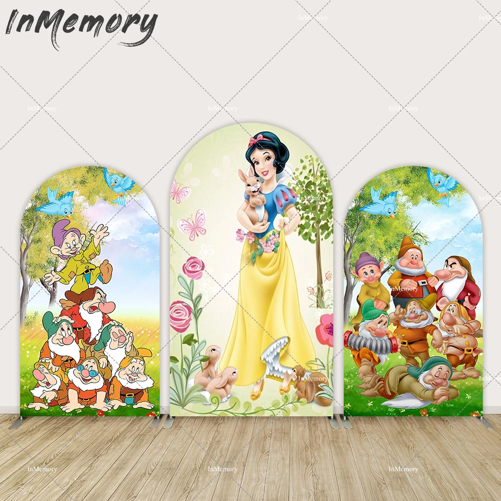 Princess Snow White Arch Wall Backdrops Snow White and The Seven Dwarfs Party Arched Cover for Girl Birthday Princess Background