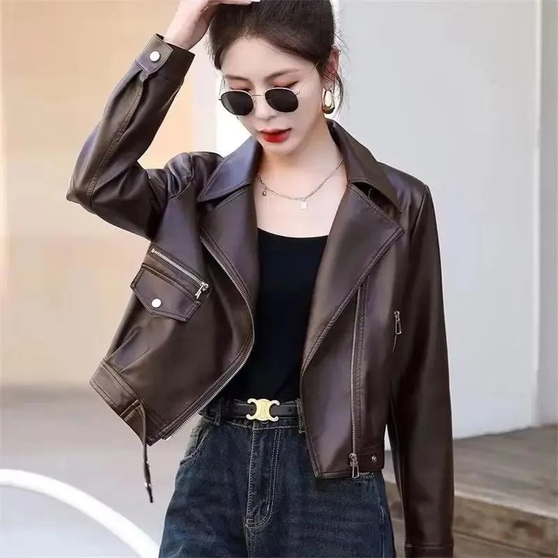 2026年新作 レディース レザーコート 春秋 ショート丈 バイクコート 女性用 ファッション スーツカラー PUレザー ジャケット カジュアルトップ