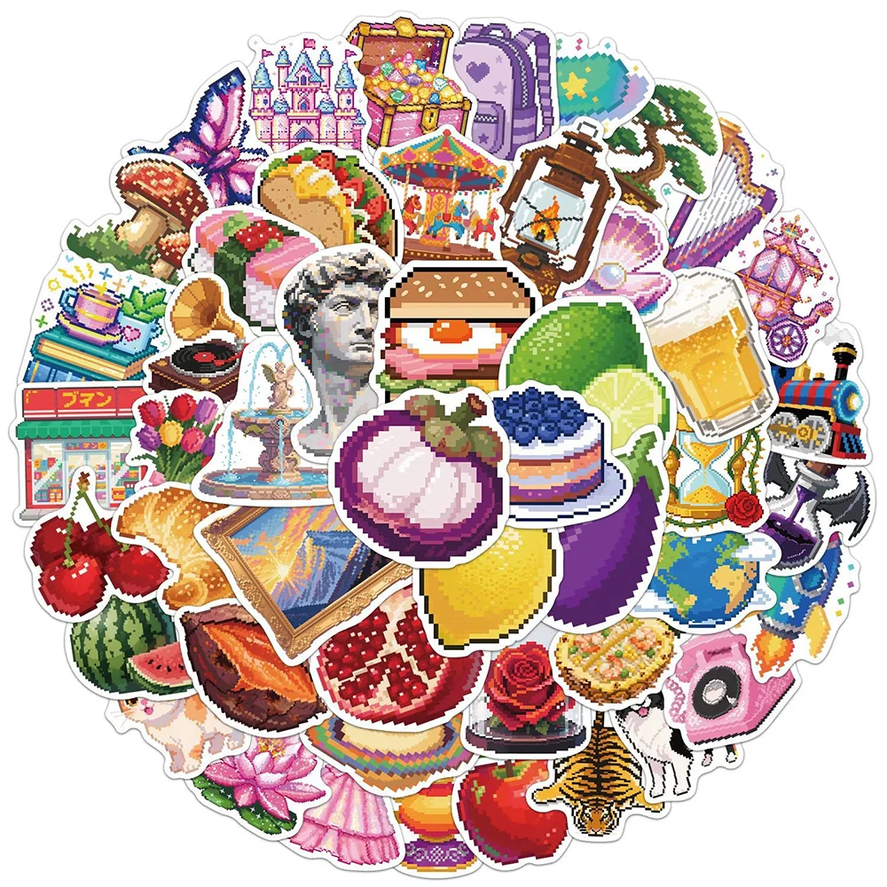 10/30/50 Stück Niedliche Pixel-Art-Stil Tier- und Frucht-Aufkleber Lustige Cartoon-Sticker für Notizbuch, Skateboard, Handy, Graffiti-Aufkleber Großhandel
