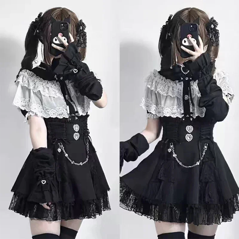 Jirai Kei Kawaii Women Shirts Japanese Style Elegant Lolita Y2K Cute Blouse Short Sleeve Sweet Tops Casual Aesthetic Shirt 2025