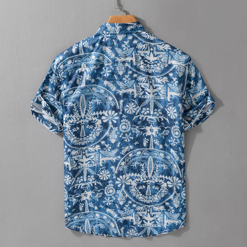 Summer New Short Sleeve Printed Shirt Men Holiday Tops Beachwear Hawaii Shirt Men Pocket Casual Shirt Japanese Fashion Clothing