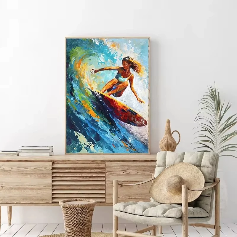 Modern Living Room Decor Ocean Waves Beach Boat Surf Palm Trees Canvas Painting Poster Print Wall Art