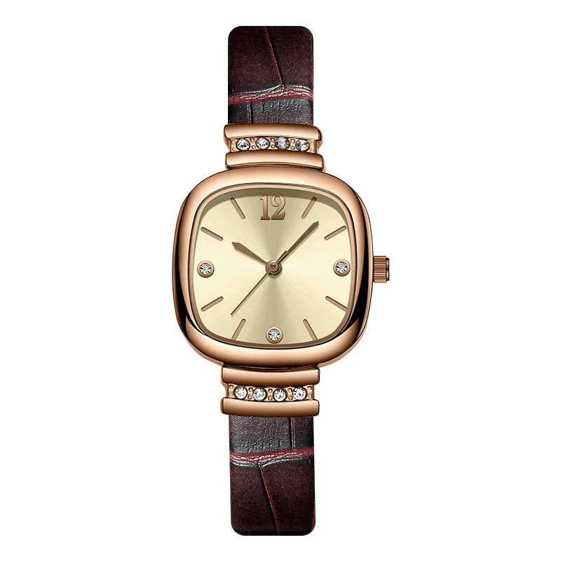 

Retro Charms Women Crystal Square Watch Fine 10mm Brown Leather Band Gold Color Case Jewellery Woman Wrist Watches