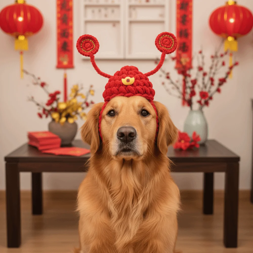 

Милый китайский стиль, головной убор с котом удачи, теплая традиционная вязаная шапка для домашних животных, благословение, вязаный вручную берет для домашних животных, вечерние