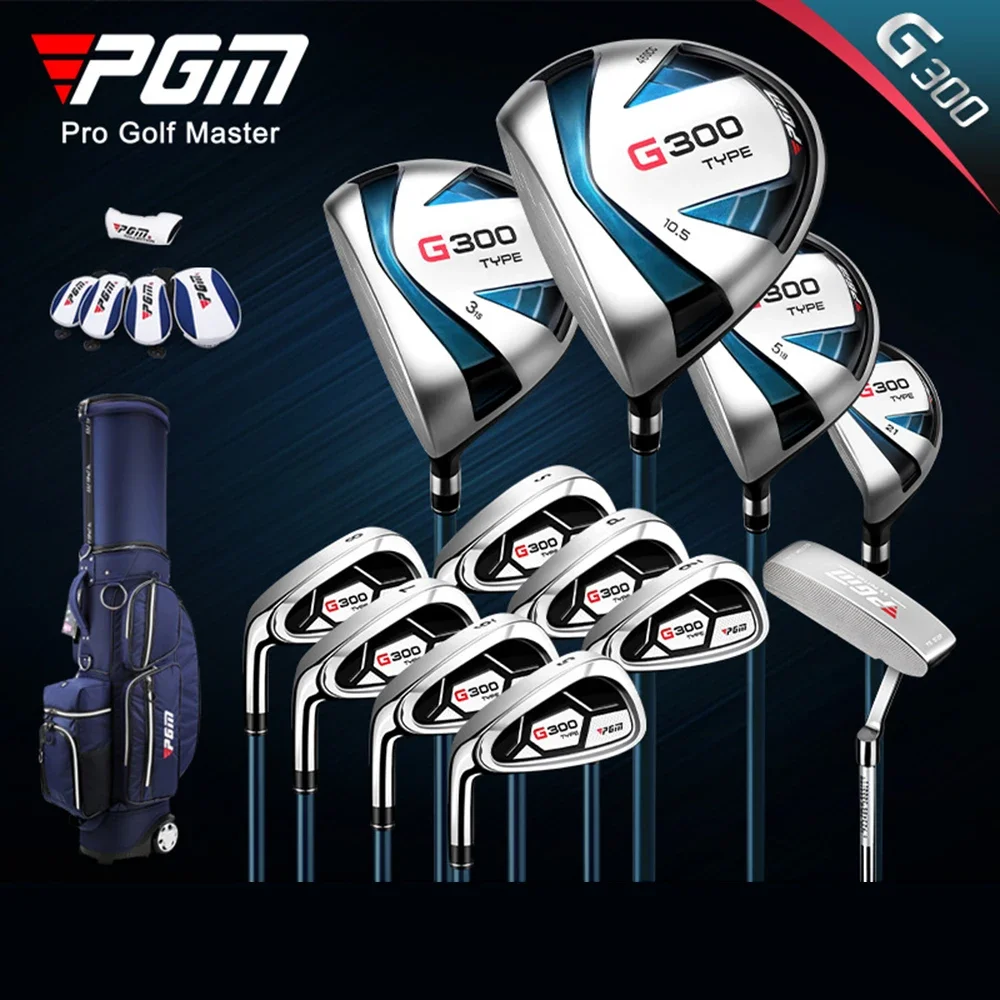 PGM 12pcs Club Set with Golf Bag,Men Left Hand Titanium Alloy Carbon Iron Wood Driver Rod,G300 Swing Putting Cutter Sand MTG025