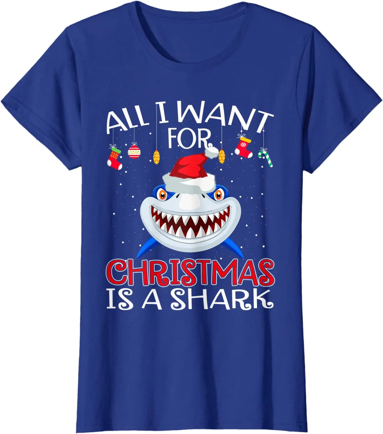 All I Want For Christmas Is A Shark. Funny Shark แฟน Xmas ของขวัญเสื้อยืด100% ฝ้าย O-คอสั้นเสื้อลำลองลำลองบุรุษเสื้อยืด