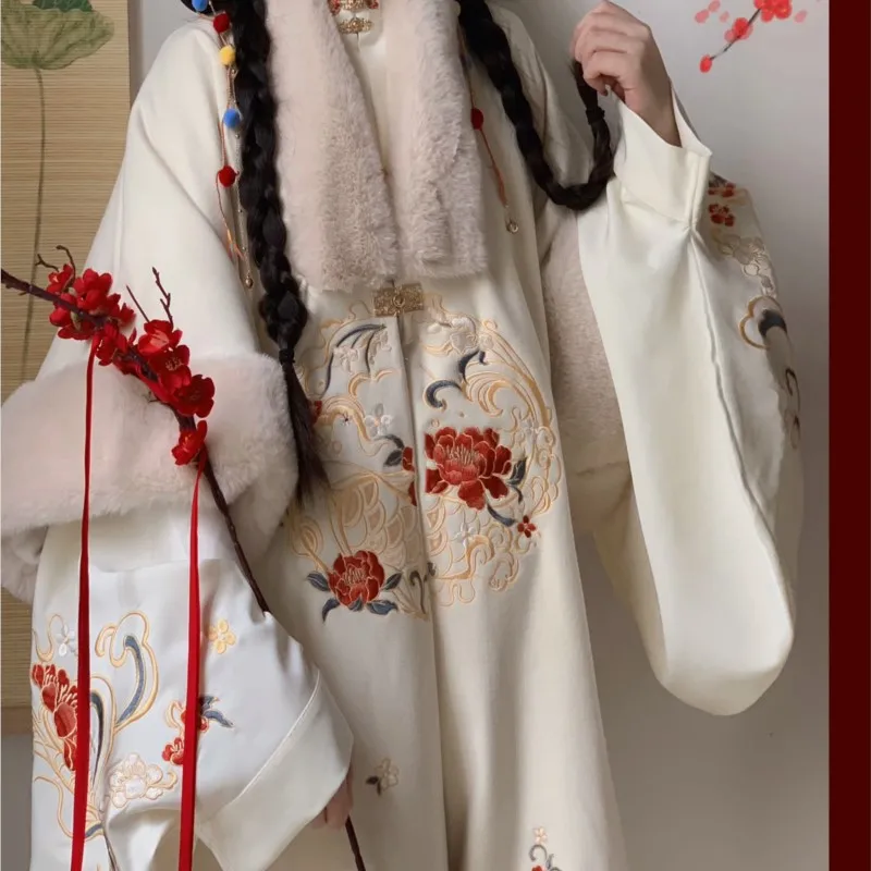 Roupa chinesa Han de estilo nacional feminina, casaco de pele, saia, roupa vermelha