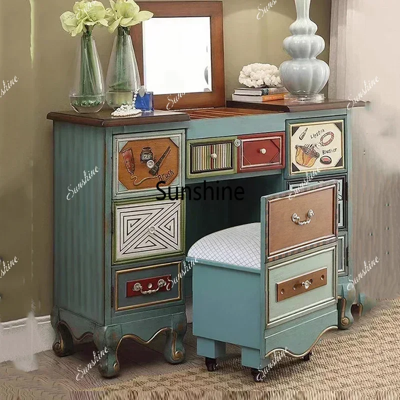 

Modern Aesthetic Dresser Vintage Style Stool Wood Dresser Make Up Cabinet Tocador De Maquillaje Mueble Con Espejo Furniture