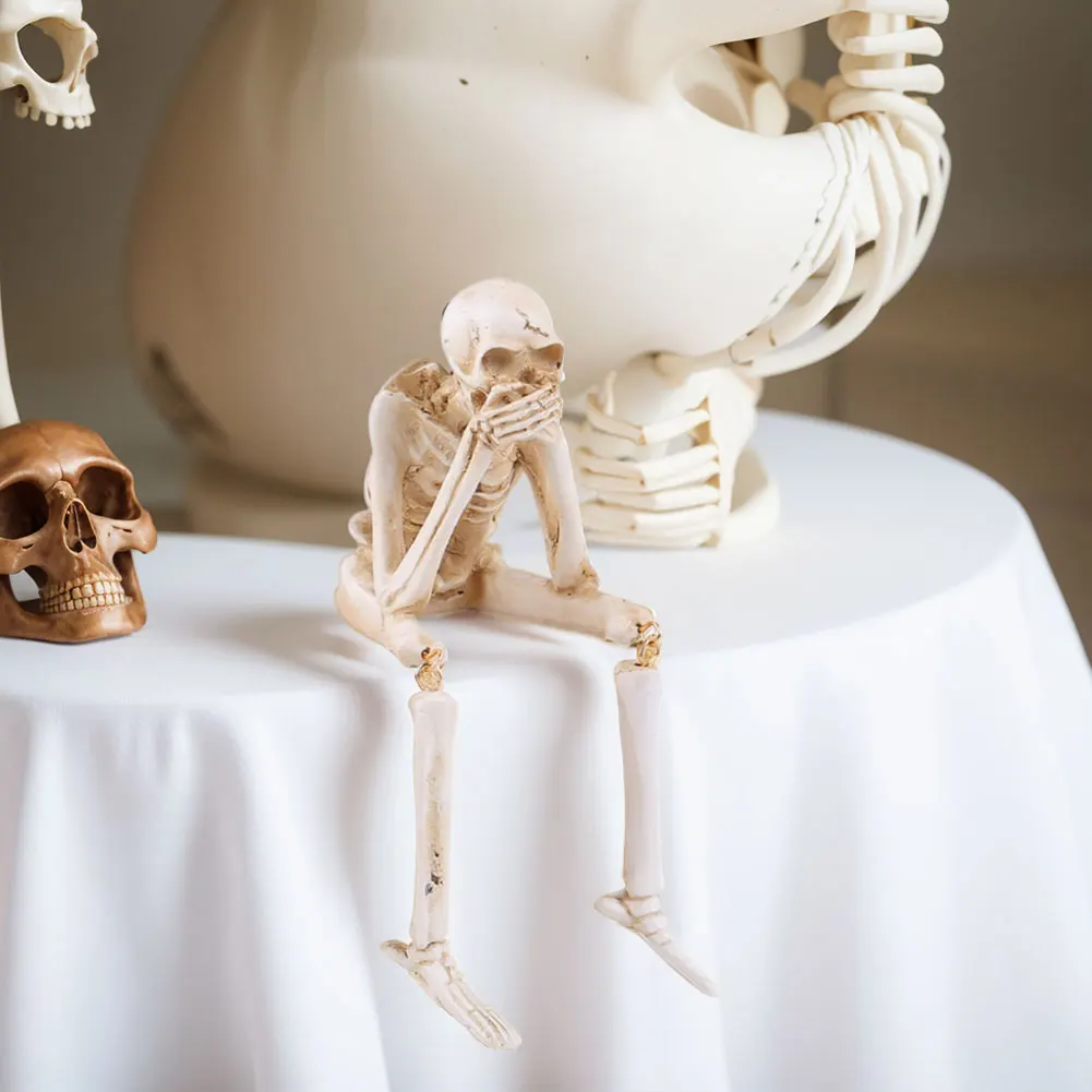 Halloween Statues Resin See Speak Hear No Evil Skeleton Figurines Resin Realistic Skull Decor for Bookshelf Table Edge