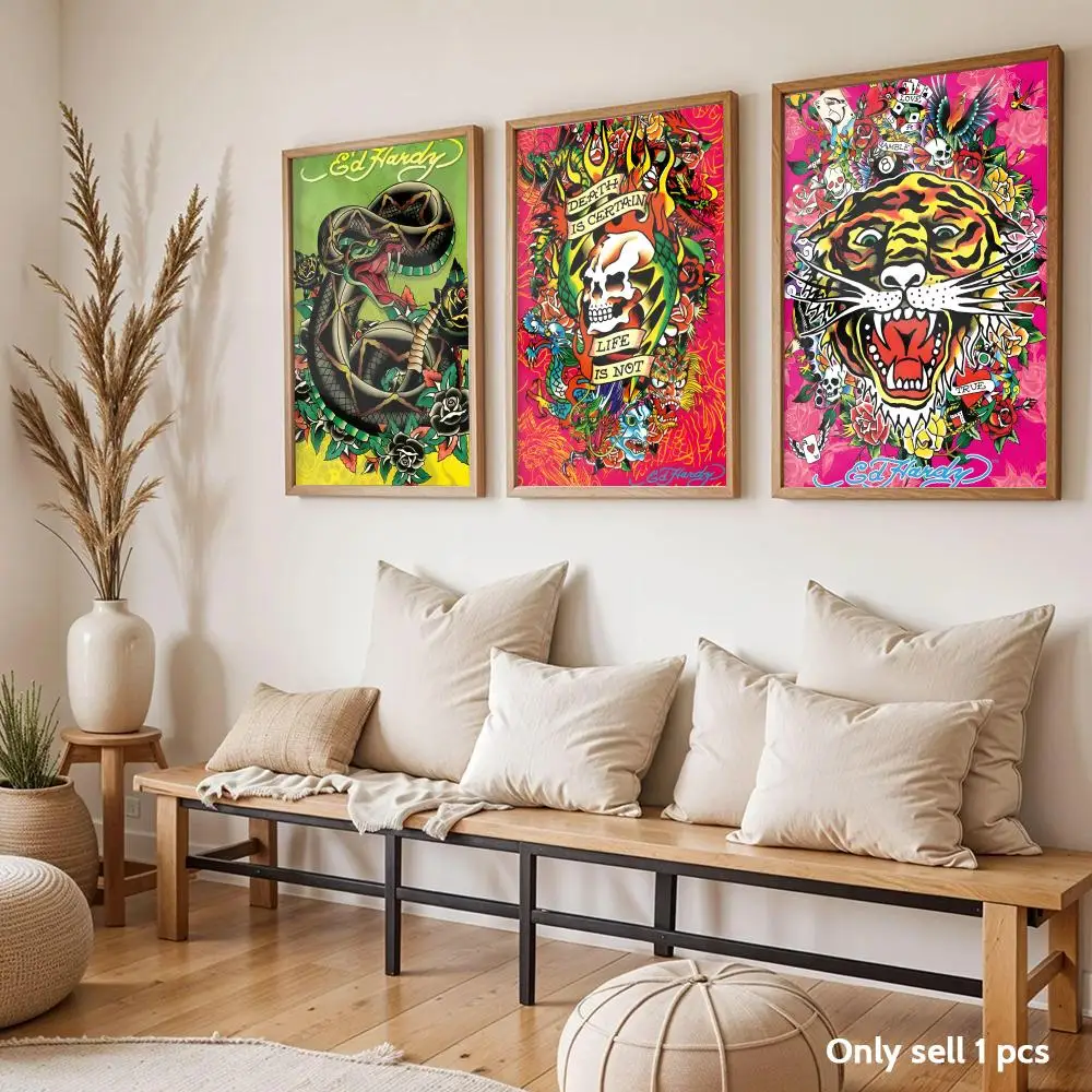 Art E-Ed H-Hardy Poster Modern Self-Adhesive Art Wall Decals for Bedroom & Living Room Home Decor, Great Gift Idea