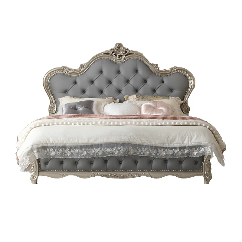 

American light luxury solid wood bed simple double master bedroom French cream wind princess bed European high-end wedding bed