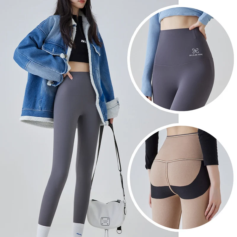Women's Rabbit Fleece Shark Leggings Autumn Winter Thicken Stretch Shaping Foot Pants 2025 Pilate Sports Yoga Leggings Woman
