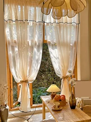 1pc Japanese linen rod wrapped black edge living room study dust curtain
