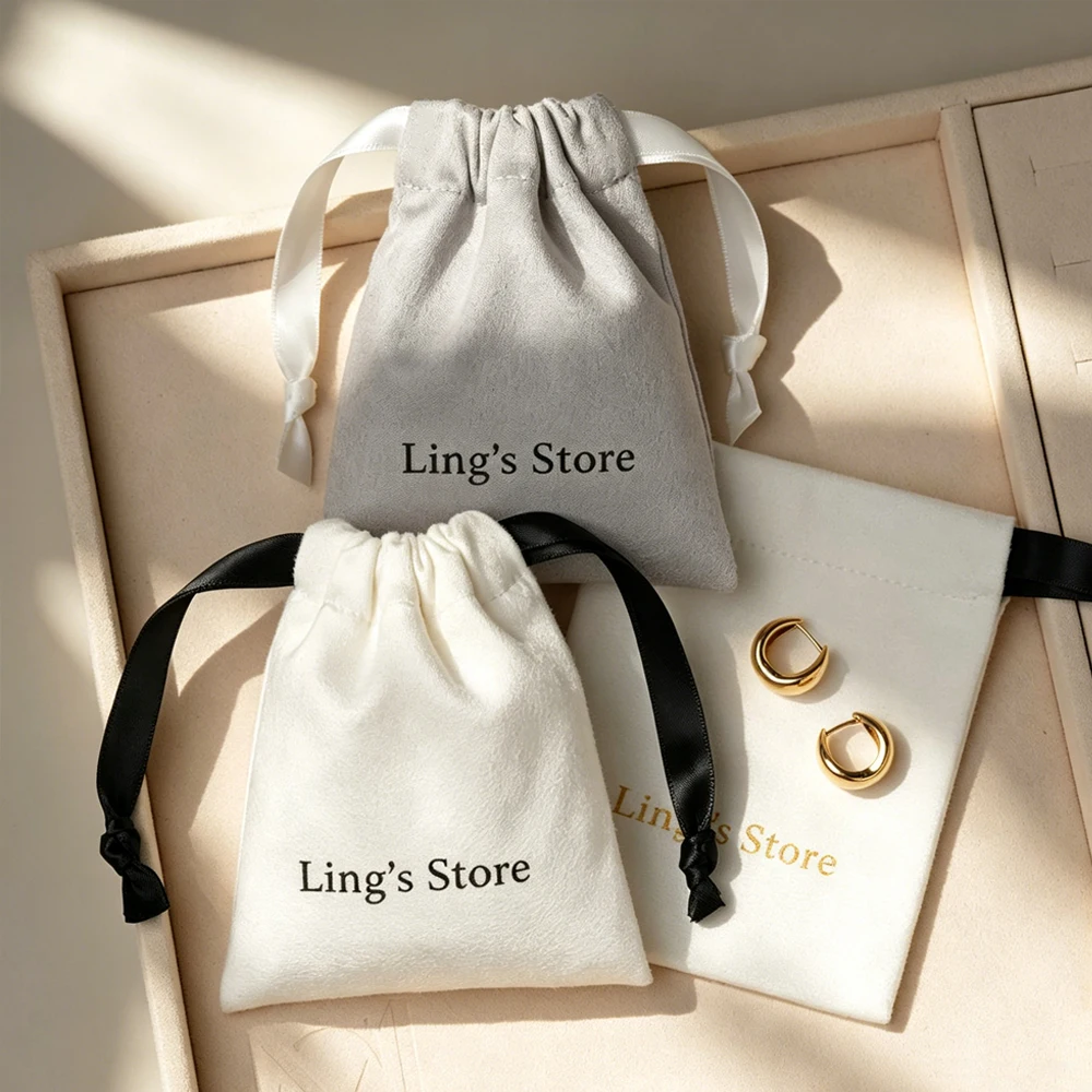 100Pcs Wholesale Customized Flannel Jewelry Drawstring Bag Earrings Rings Bracelet Necklace Cosmetic Wedding Favors Candy Pouch view 5