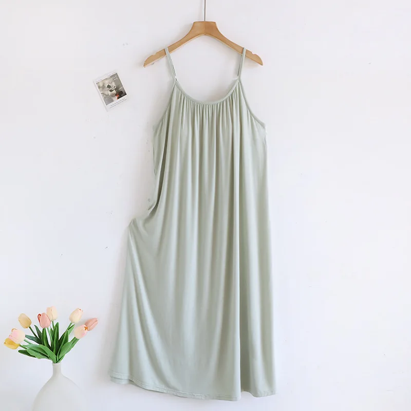 Modal Women's Nightgown Summer Sleepwear One Piece Dress Chest Cup Sleeveless Pajamas Night Dress Woman Night Wear Female