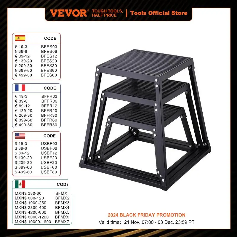 VEVOR 12/18/24/30 inch Plyometric Jump Boxes Plyo Box Platform Black For Home Gym Training Conditioning Strength Training 3/4pcs