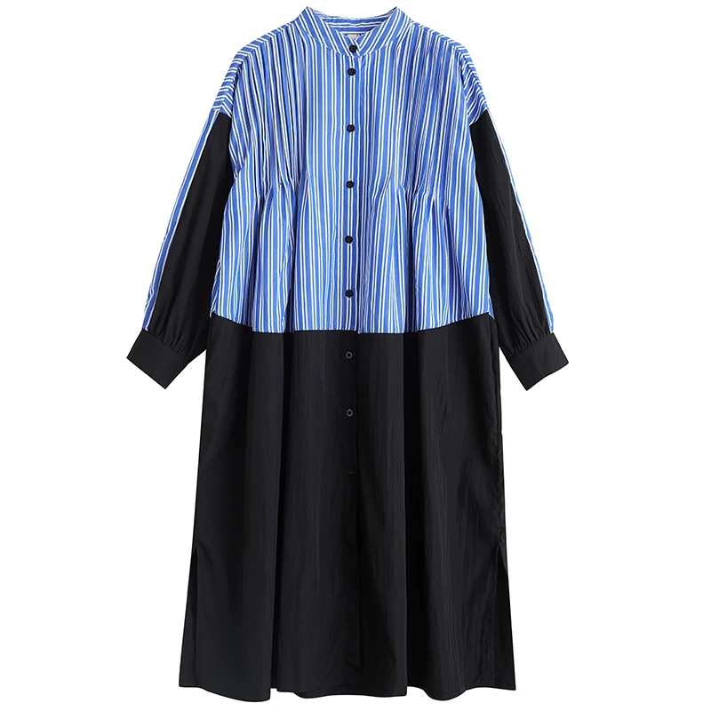 NYFS grande taille Vintage rayure Robe longue coupe ample automne 2025 à manches longues simple boutonnage chemise femmes Robe Robe