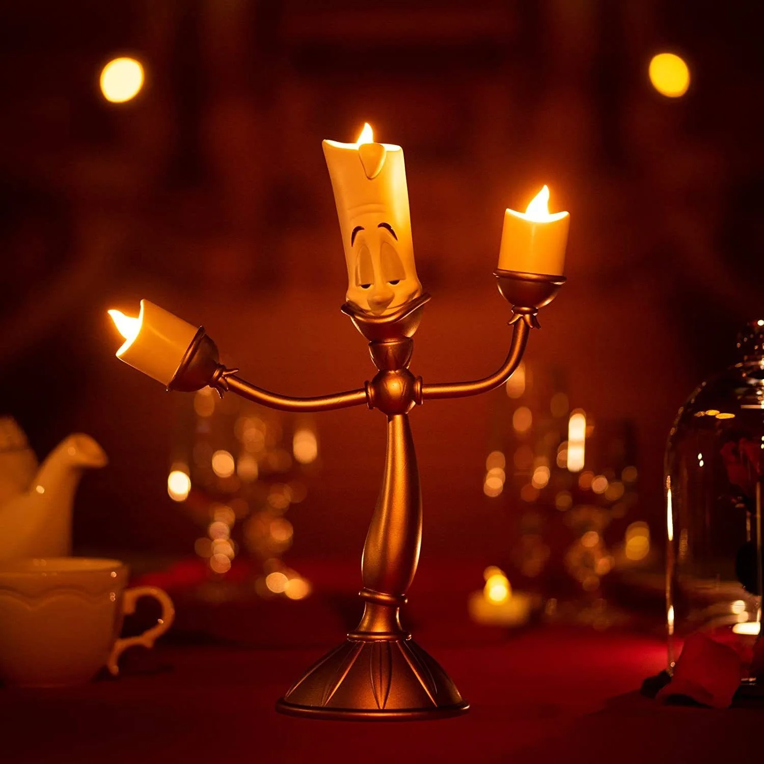 

Disney Original Beauty And The Beast Lumiere Candle Lamp Chip Teacup Figure Statue Resin Model Home Decoration Collectible Gift